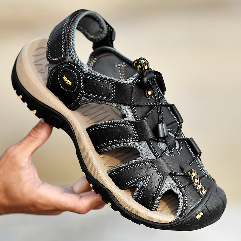 Men's Mixed Material Sandals - Lace-Up, Maximum Support, Wide Toe Box with Arch Support