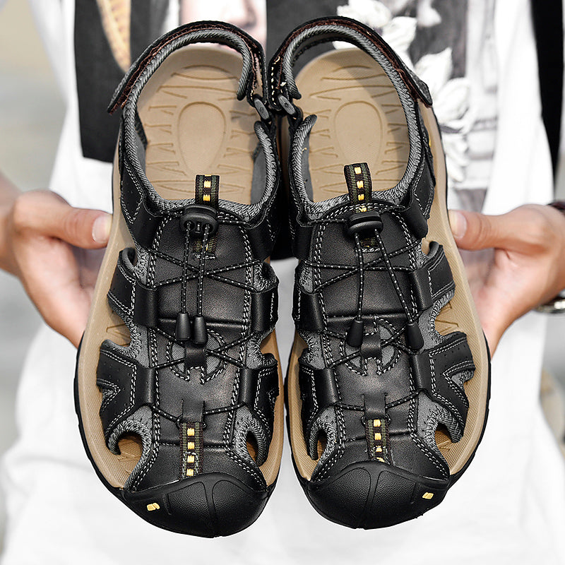 Men's Mixed Material Sandals - Lace-Up, Maximum Support, Wide Toe Box with Arch Support