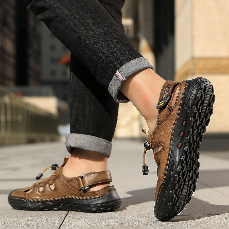 Men's Mixed Material Sandals - Velcro Strap, Breathable, Wide Toe Box with Arch Support
