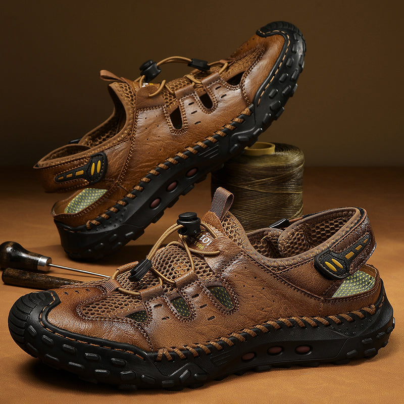 Men's Mixed Material Sandals - Velcro Strap, Breathable, Wide Toe Box with Arch Support