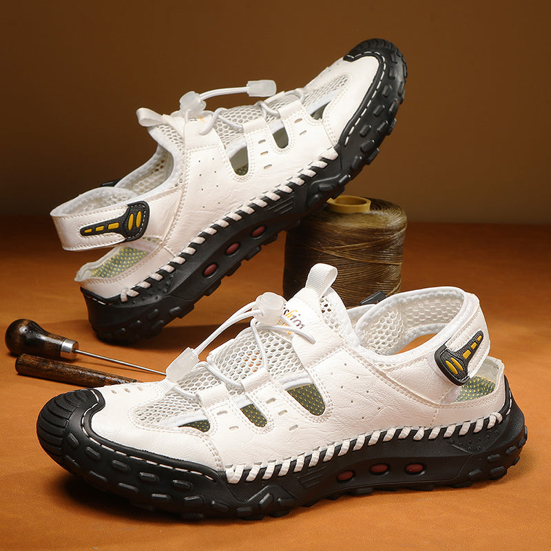 Men's Mixed Material Sandals - Velcro Strap, Breathable, Wide Toe Box with Arch Support