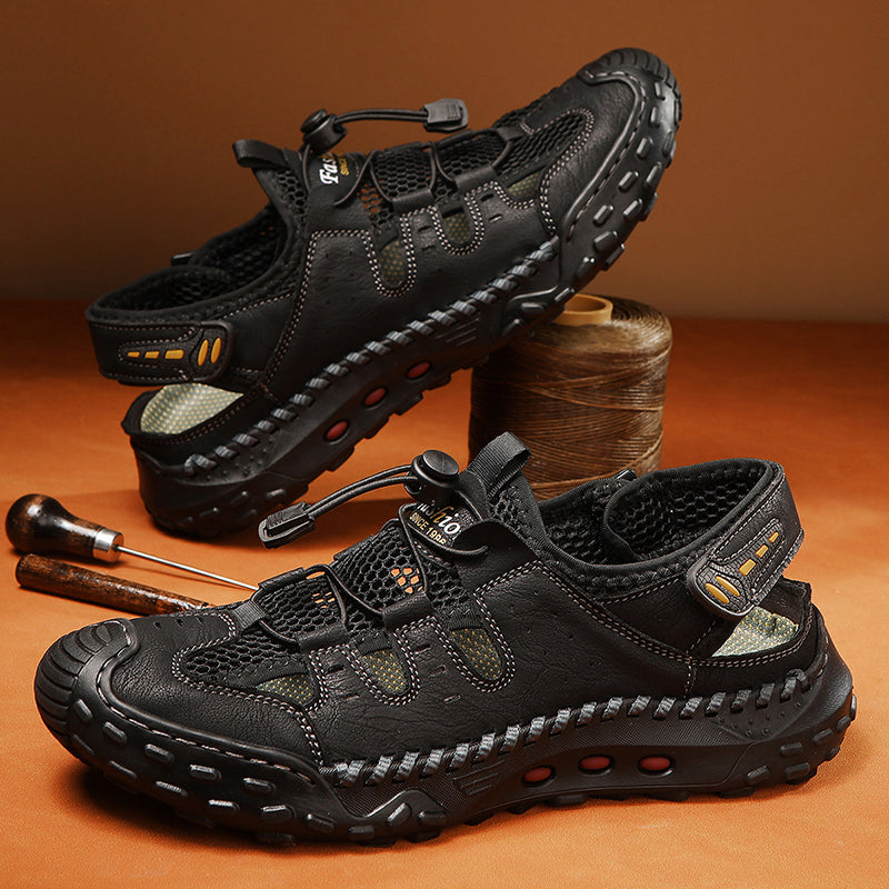 Men's Mixed Material Sandals - Velcro Strap, Breathable, Wide Toe Box with Arch Support