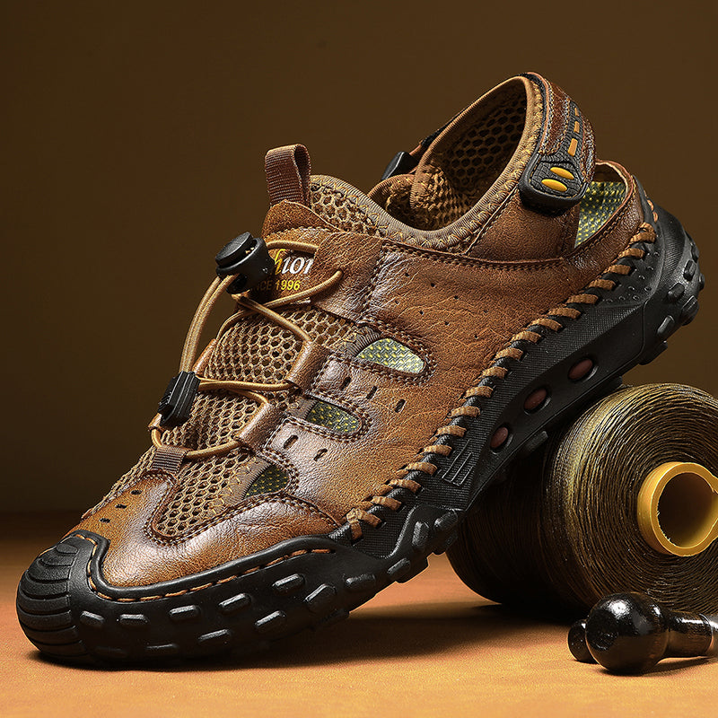 Men's Mixed Material Sandals - Velcro Strap, Breathable, Wide Toe Box with Arch Support