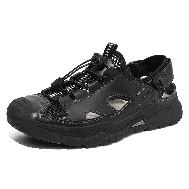 Men's Mixed Material Sandals - Velcro Strap, Breathable, Wide Toe Box with Arch Support