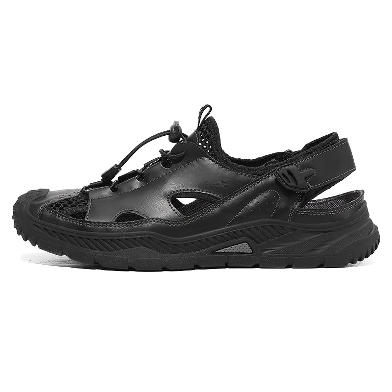 Men's Mixed Material Sandals - Velcro Strap, Breathable, Wide Toe Box with Arch Support