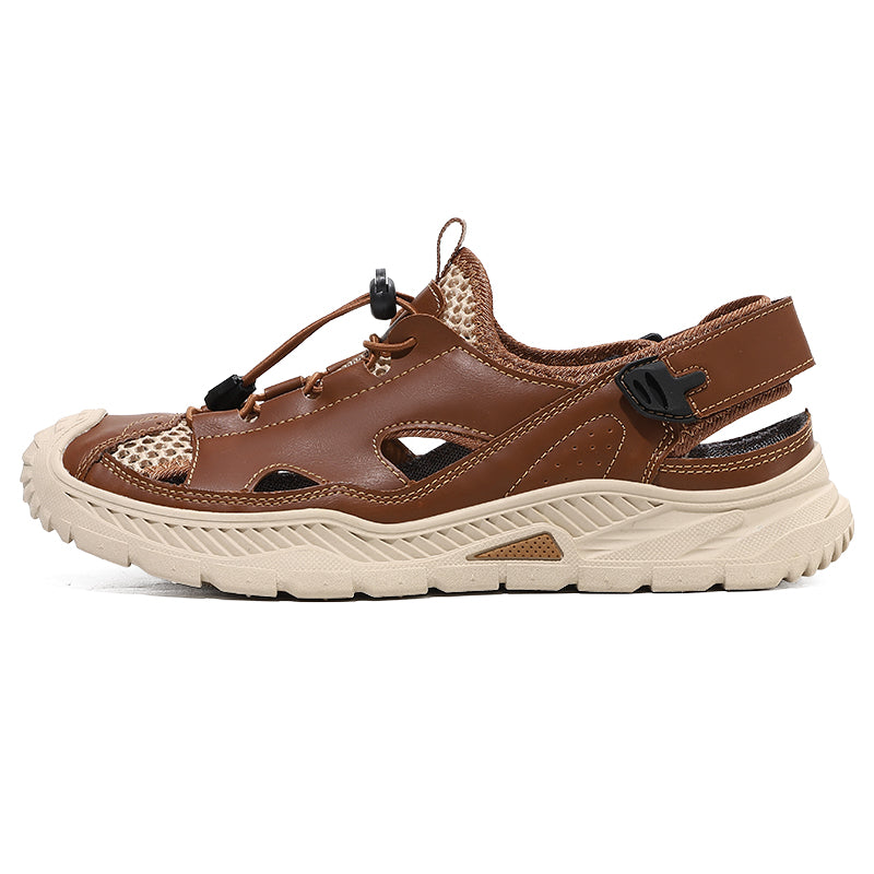 Men's Mixed Material Sandals - Velcro Strap, Breathable, Wide Toe Box with Arch Support