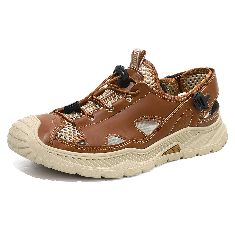 Men's Mixed Material Sandals - Velcro Strap, Breathable, Wide Toe Box with Arch Support