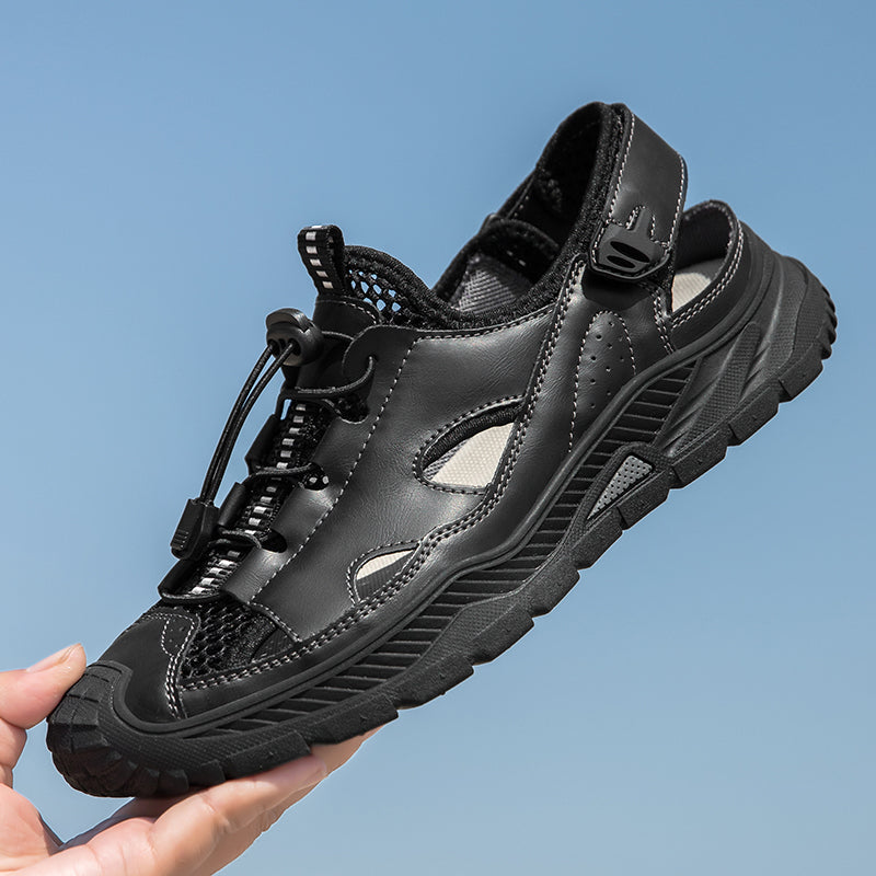 Men's Mixed Material Sandals - Velcro Strap, Breathable, Wide Toe Box with Arch Support