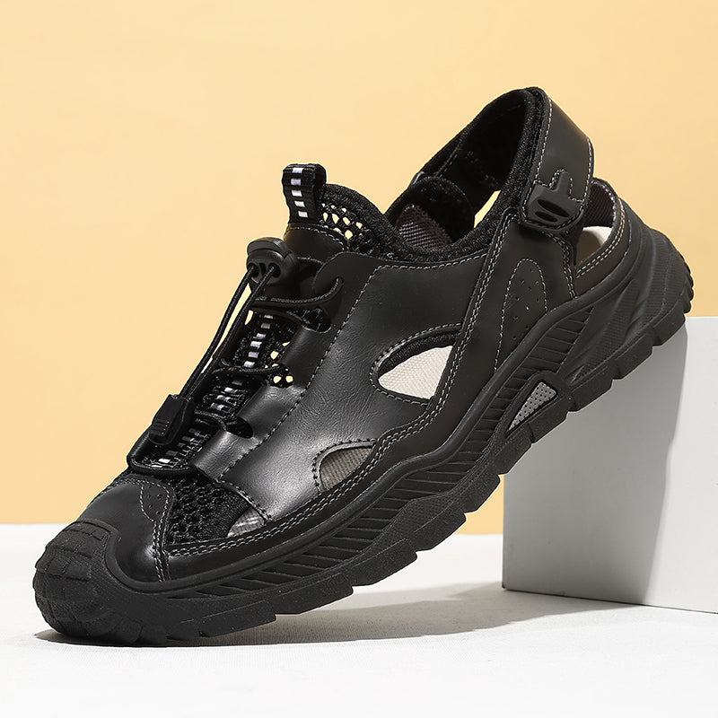 Men's Mixed Material Sandals - Velcro Strap, Breathable, Wide Toe Box with Arch Support