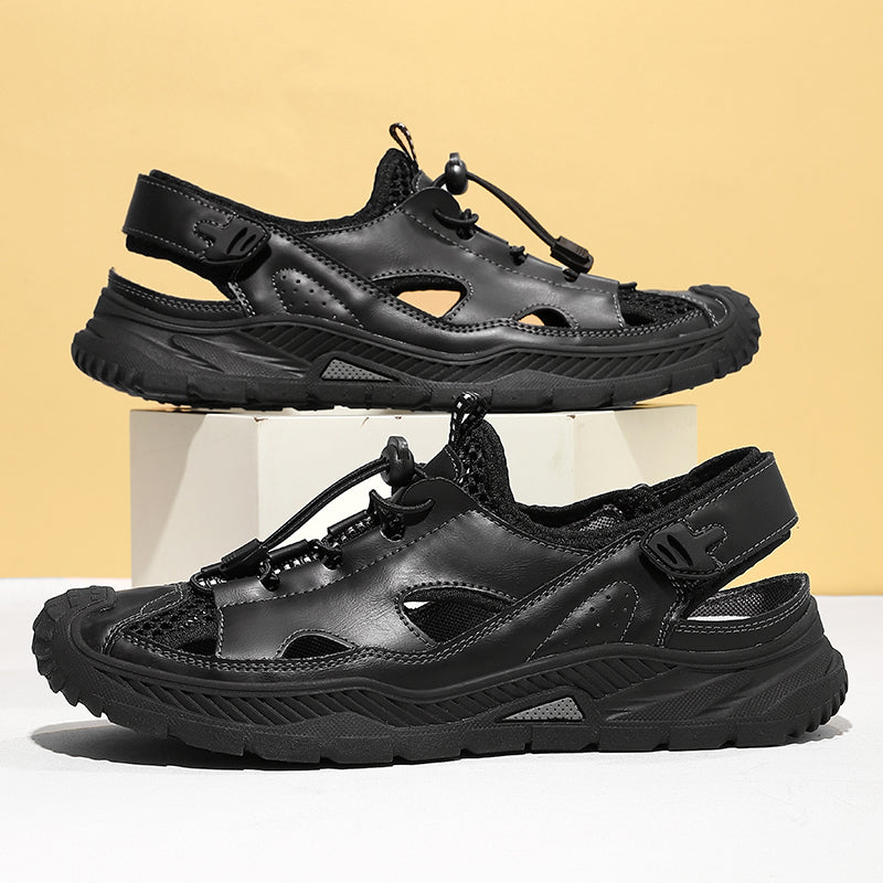 Men's Mixed Material Sandals - Velcro Strap, Breathable, Wide Toe Box with Arch Support