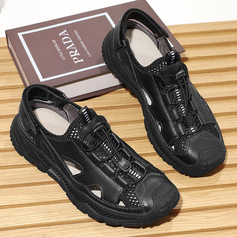 Men's Mixed Material Sandals - Velcro Strap, Breathable, Wide Toe Box with Arch Support