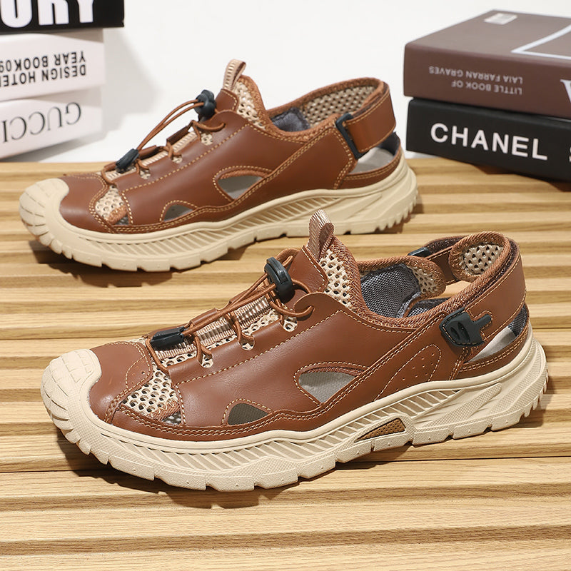 Men's Mixed Material Sandals - Velcro Strap, Breathable, Wide Toe Box with Arch Support