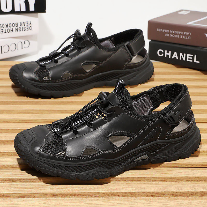 Men's Mixed Material Sandals - Velcro Strap, Breathable, Wide Toe Box with Arch Support