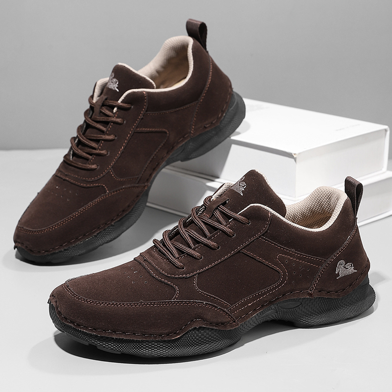Men's Suede Walking Shoes - Lace-Up, Breathable, Wide Toe Box with Arch Support