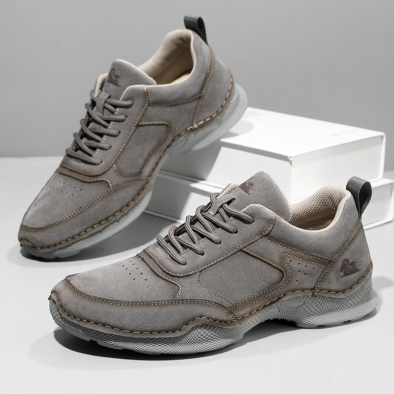 Men's Suede Walking Shoes - Lace-Up, Breathable, Wide Toe Box with Arch Support