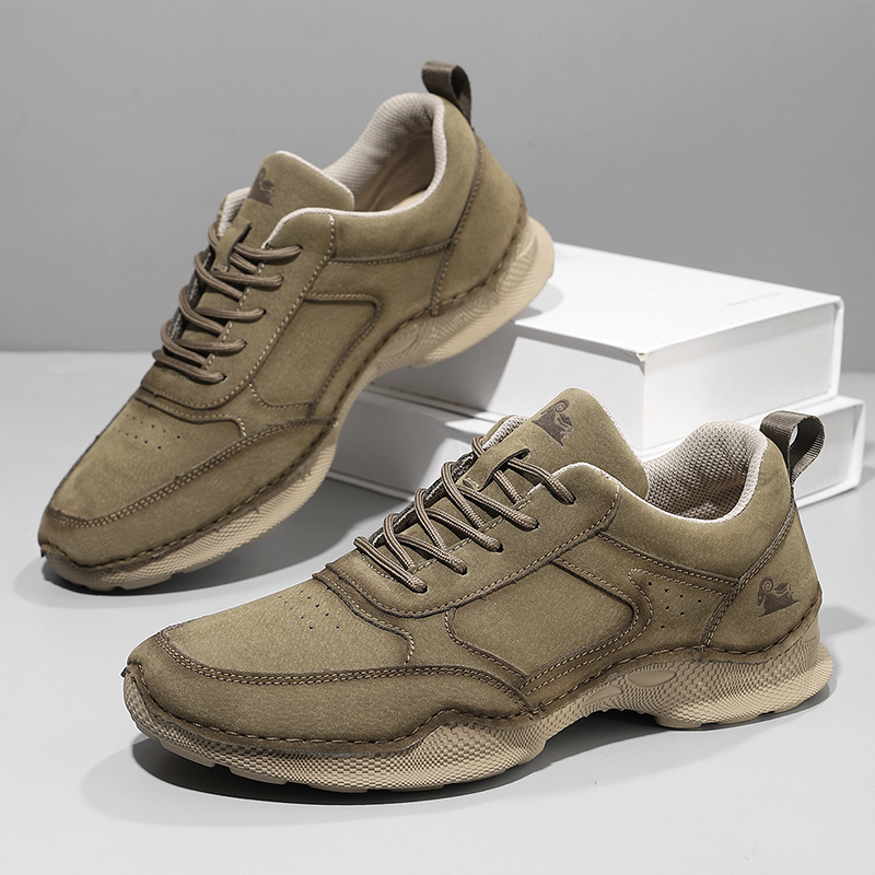 Men's Suede Walking Shoes - Lace-Up, Breathable, Wide Toe Box with Arch Support