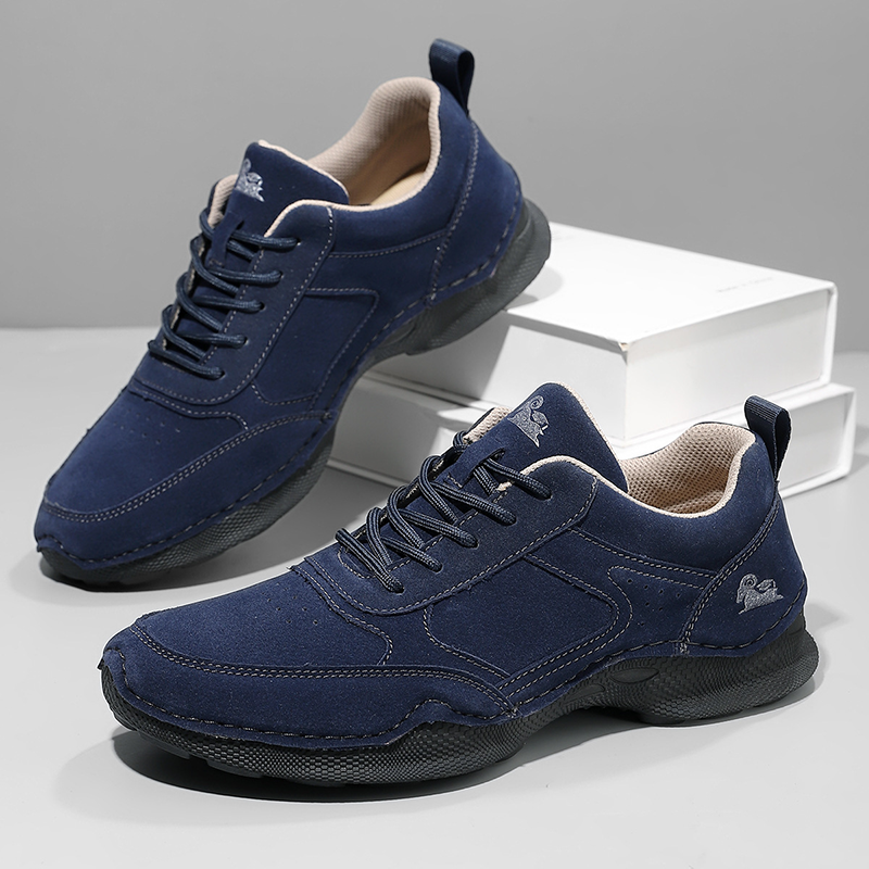 Men's Suede Walking Shoes - Lace-Up, Breathable, Wide Toe Box with Arch Support