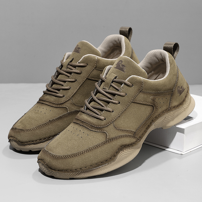 Men's Suede Walking Shoes - Lace-Up, Breathable, Wide Toe Box with Arch Support