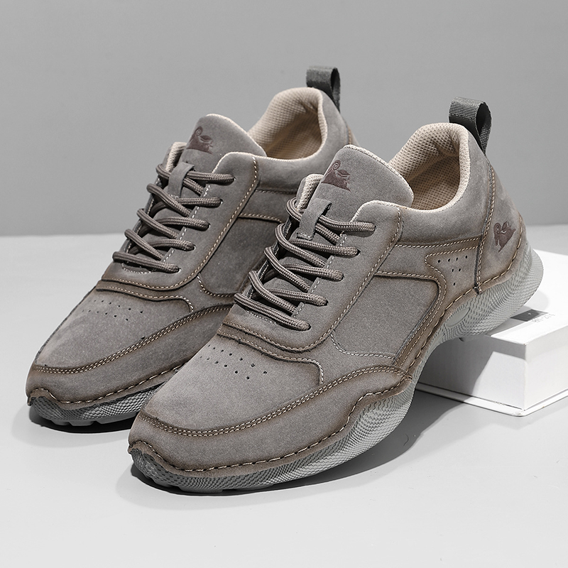 Men's Suede Walking Shoes - Lace-Up, Breathable, Wide Toe Box with Arch Support
