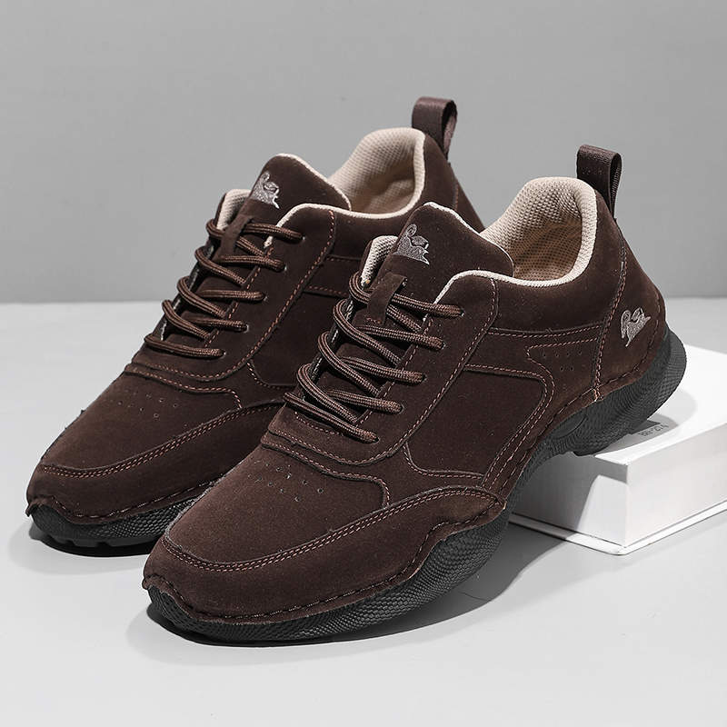 Men's Suede Walking Shoes - Lace-Up, Breathable, Wide Toe Box with Arch Support