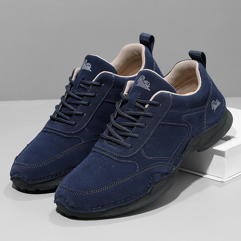 Men's Suede Walking Shoes - Lace-Up, Breathable, Wide Toe Box with Arch Support