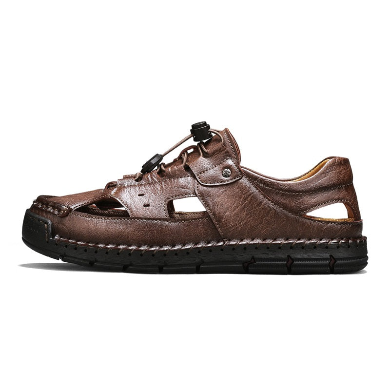 Men's Genuine Leather Sandals - Lace-Up, Slip-Resistant, Wide Toe Box with Arch Support