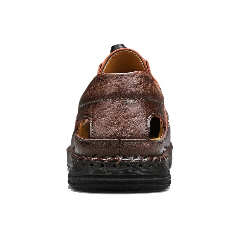 Men's Genuine Leather Sandals - Lace-Up, Slip-Resistant, Wide Toe Box with Arch Support