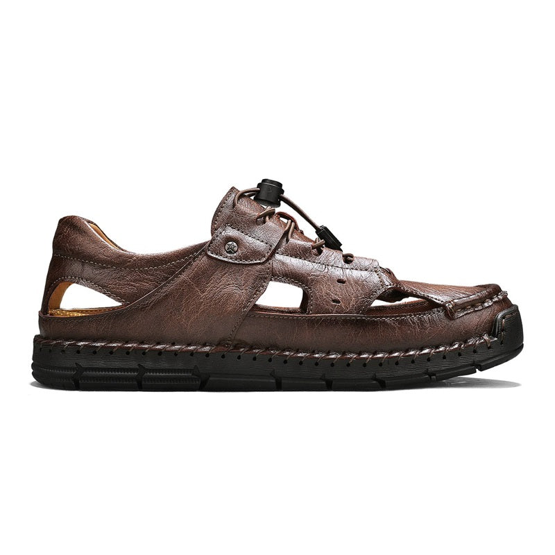 Men's Genuine Leather Sandals - Lace-Up, Slip-Resistant, Wide Toe Box with Arch Support