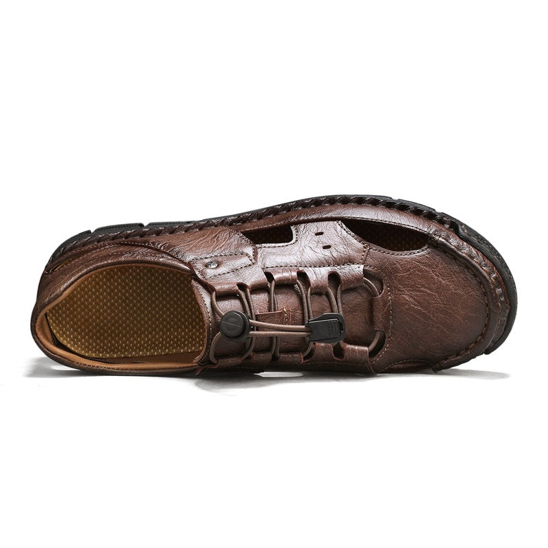Men's Genuine Leather Sandals - Lace-Up, Slip-Resistant, Wide Toe Box with Arch Support