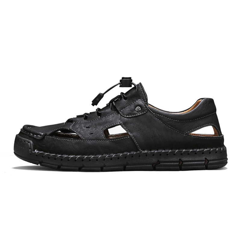 Men's Genuine Leather Sandals - Lace-Up, Slip-Resistant, Wide Toe Box with Arch Support