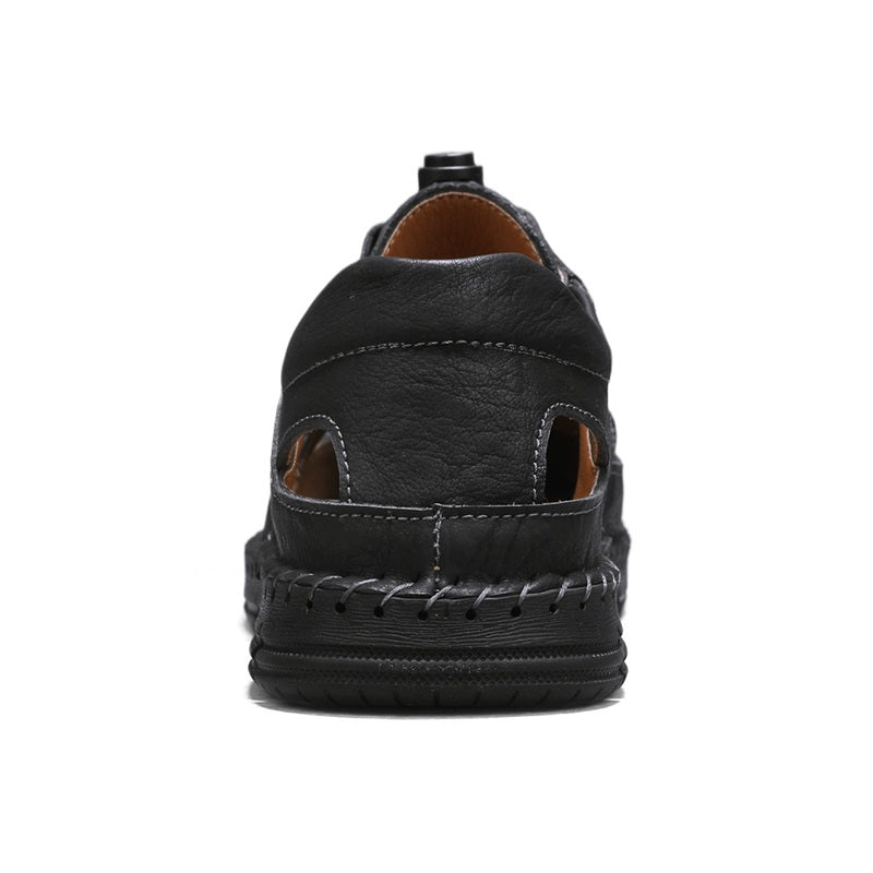 Men's Genuine Leather Sandals - Lace-Up, Slip-Resistant, Wide Toe Box with Arch Support