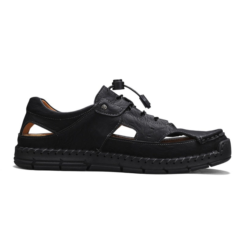 Men's Genuine Leather Sandals - Lace-Up, Slip-Resistant, Wide Toe Box with Arch Support