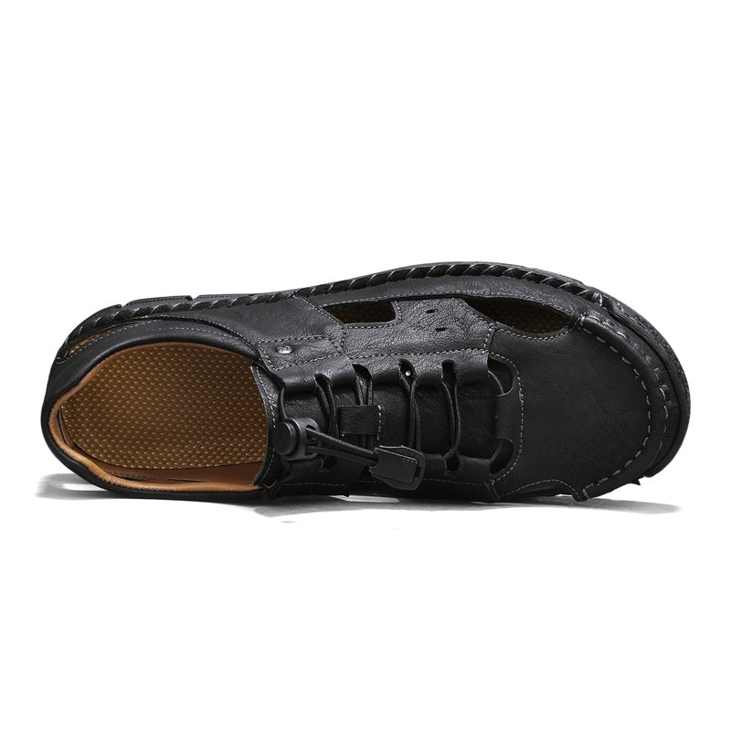 Men's Genuine Leather Sandals - Lace-Up, Slip-Resistant, Wide Toe Box with Arch Support
