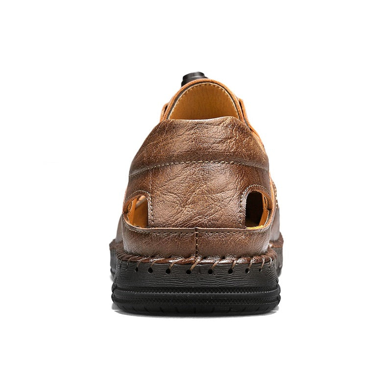 Men's Genuine Leather Sandals - Lace-Up, Slip-Resistant, Wide Toe Box with Arch Support