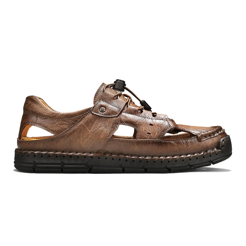 Men's Genuine Leather Sandals - Lace-Up, Slip-Resistant, Wide Toe Box with Arch Support