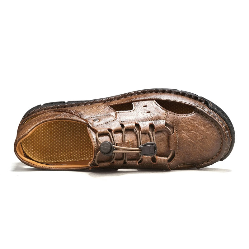 Men's Genuine Leather Sandals - Lace-Up, Slip-Resistant, Wide Toe Box with Arch Support