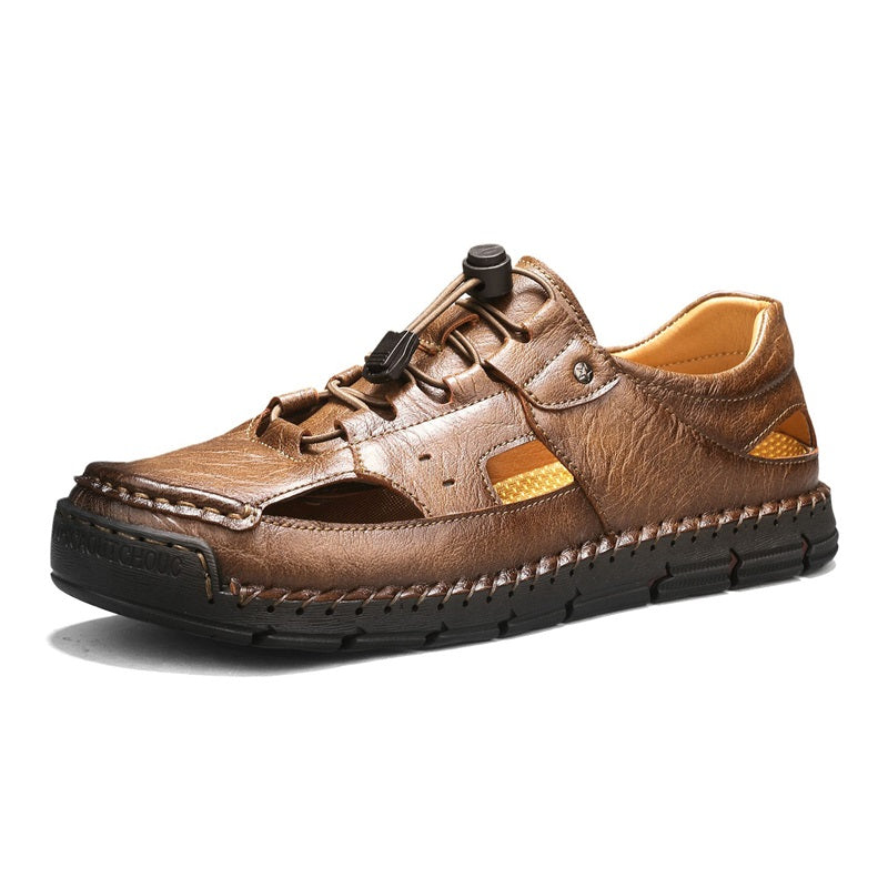 Men's Genuine Leather Sandals - Lace-Up, Slip-Resistant, Wide Toe Box with Arch Support