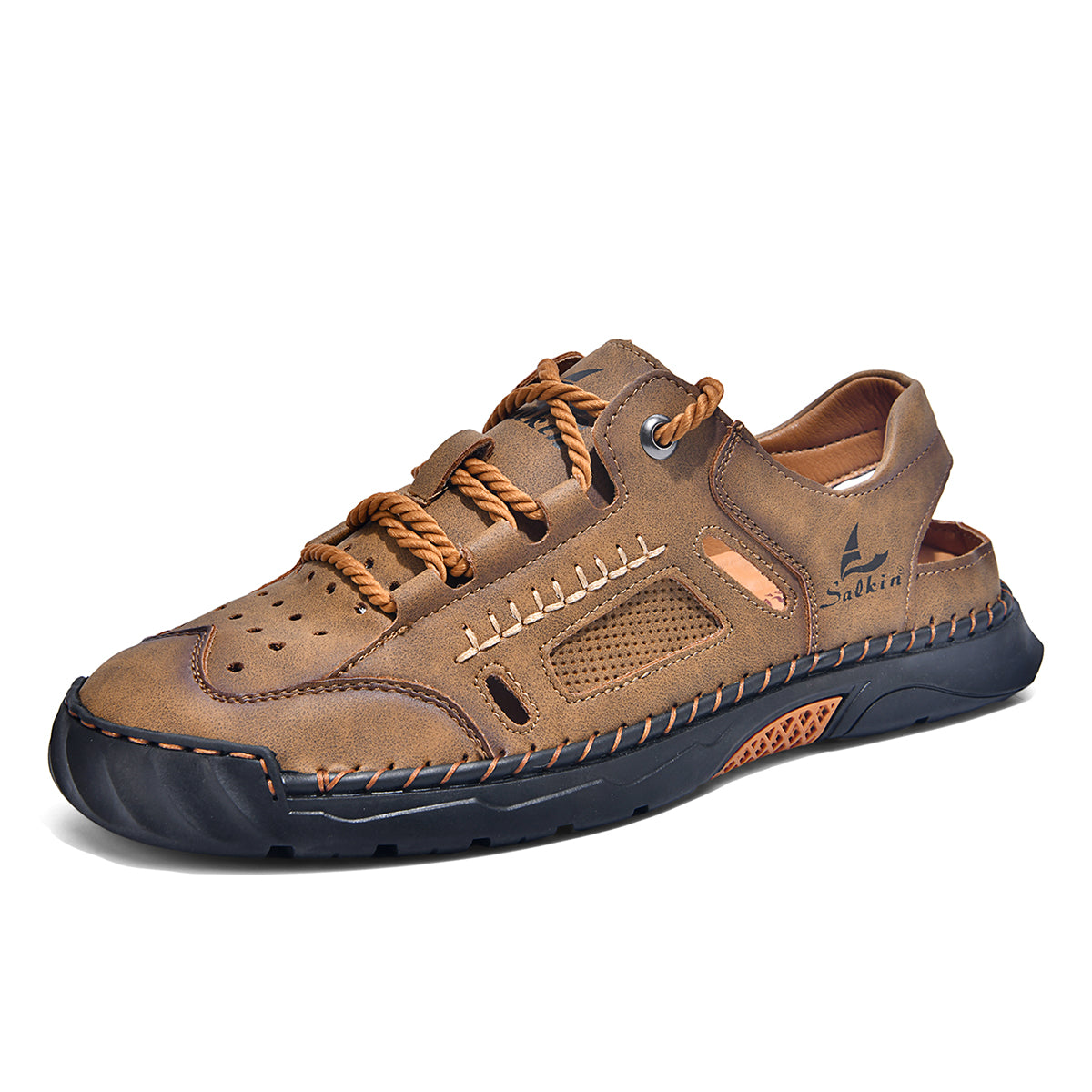 Men's Genuine Leather Sandals - Lace-Up, Maximum Support, Wide Toe Box with Arch Support