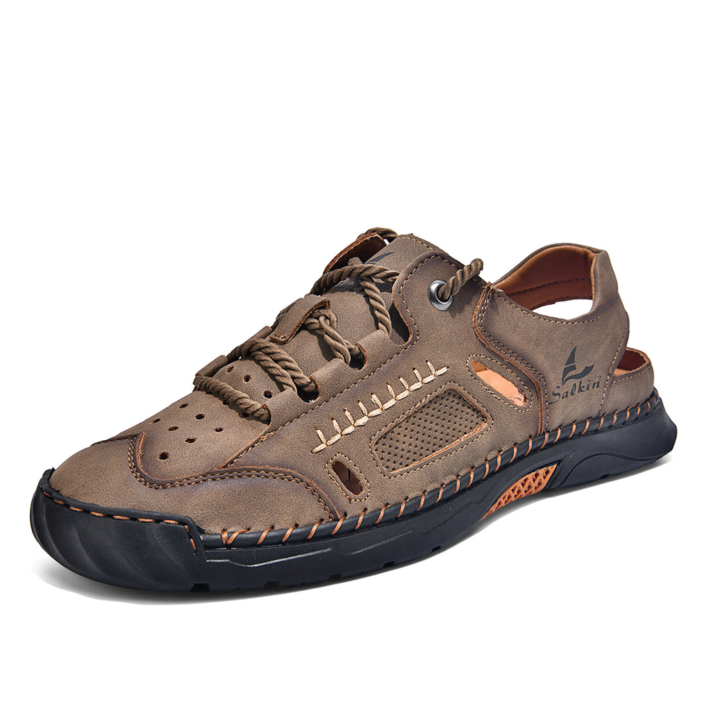 Men's Genuine Leather Sandals - Lace-Up, Maximum Support, Wide Toe Box with Arch Support