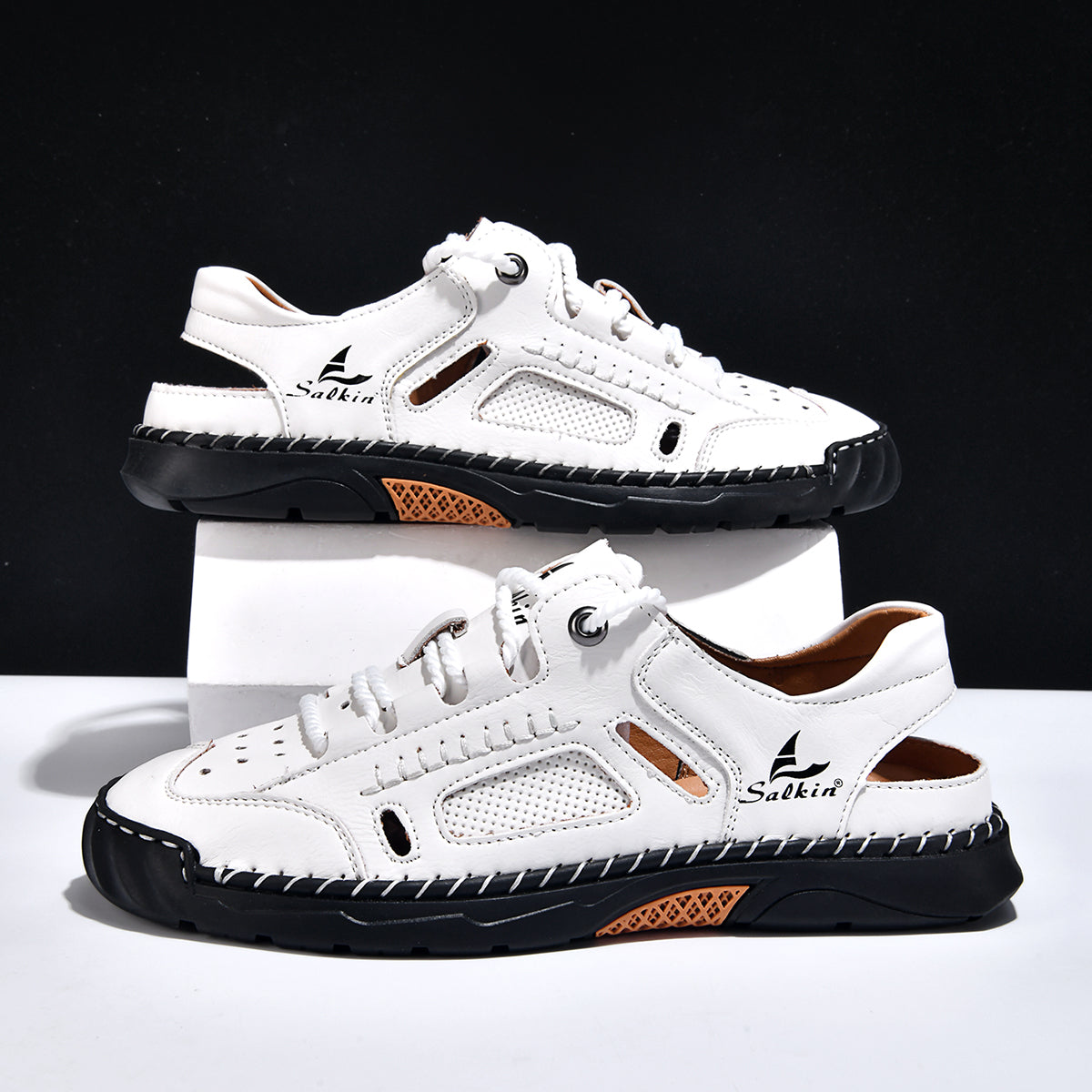 Men's Genuine Leather Sandals - Lace-Up, Maximum Support, Wide Toe Box with Arch Support