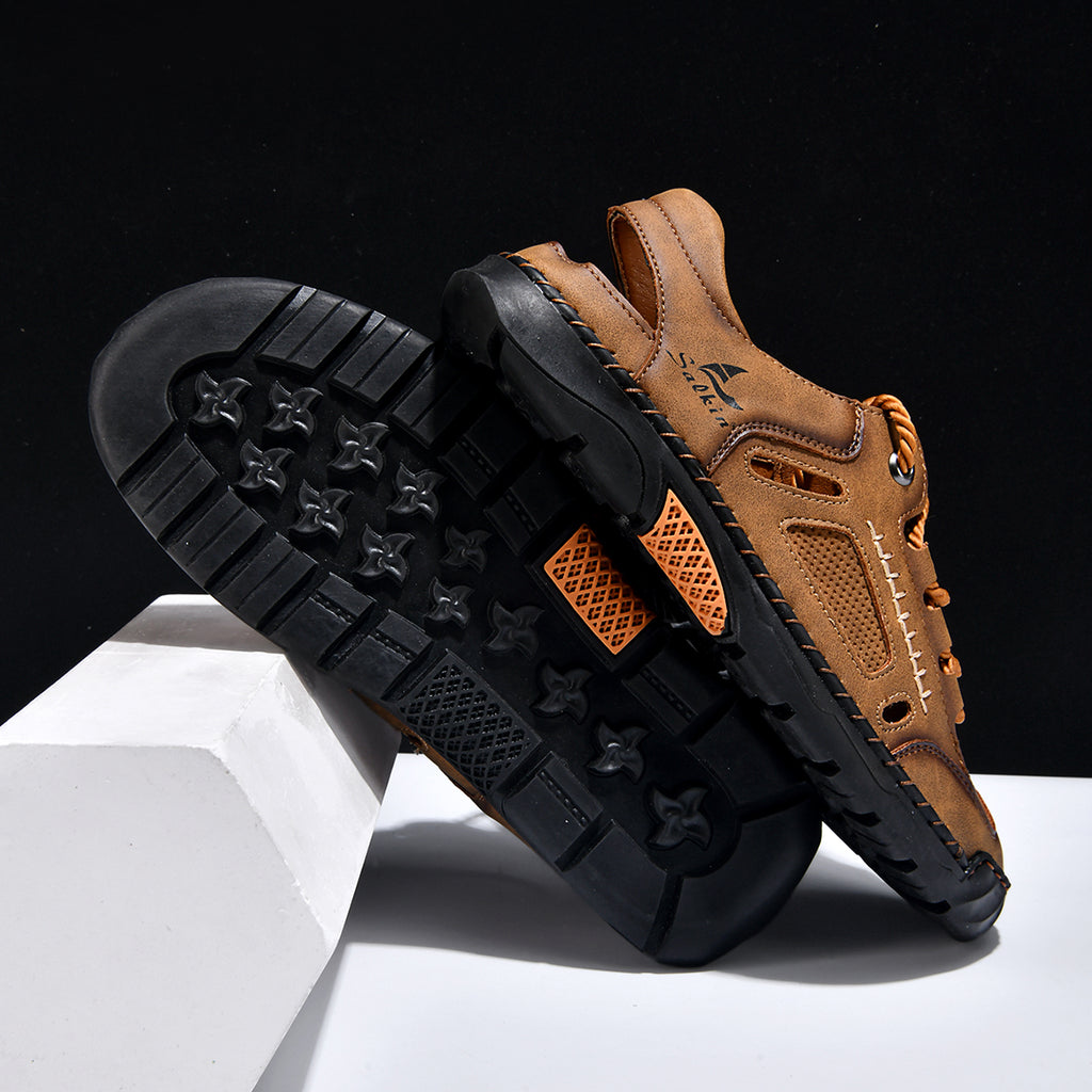 Men's Genuine Leather Sandals - Lace-Up, Maximum Support, Wide Toe Box with Arch Support