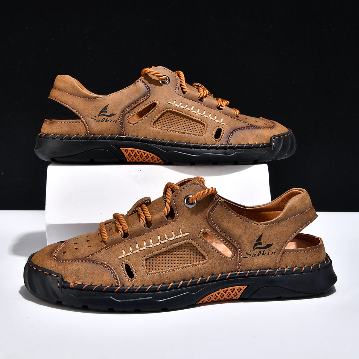 Men's Genuine Leather Sandals - Lace-Up, Maximum Support, Wide Toe Box with Arch Support