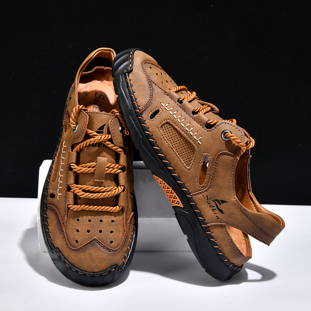 Men's Genuine Leather Sandals - Lace-Up, Maximum Support, Wide Toe Box with Arch Support