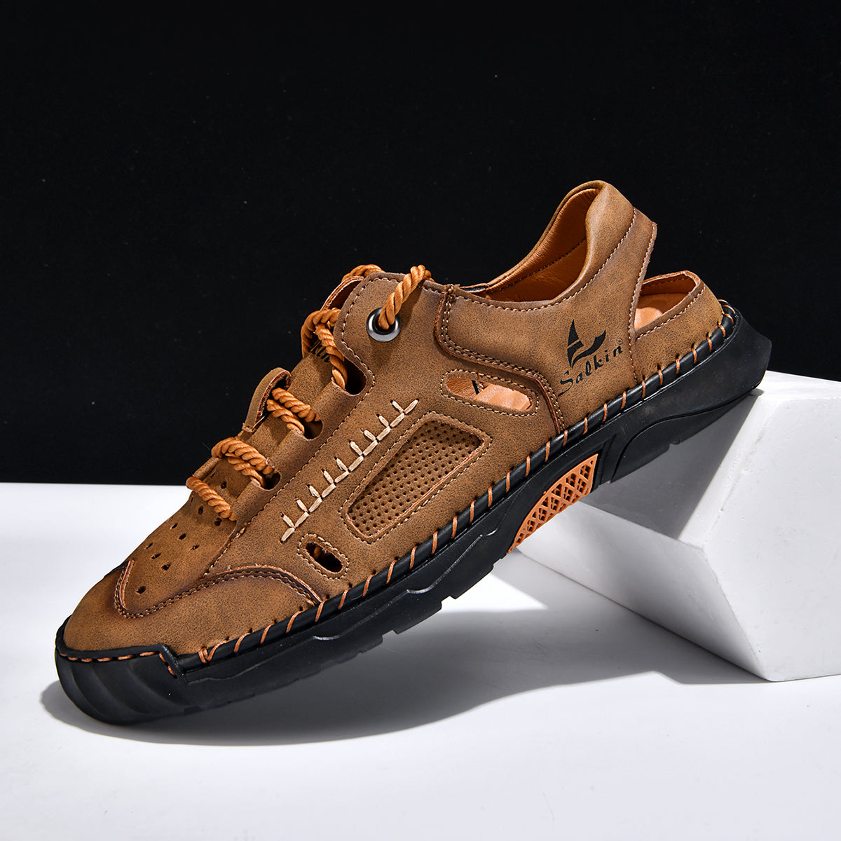 Men's Genuine Leather Sandals - Lace-Up, Maximum Support, Wide Toe Box with Arch Support