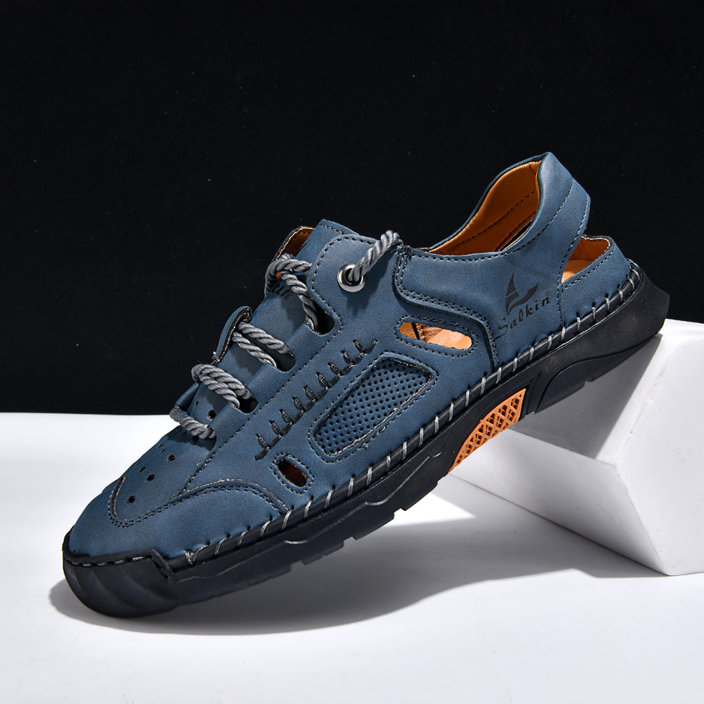 Men's Genuine Leather Sandals - Lace-Up, Maximum Support, Wide Toe Box with Arch Support