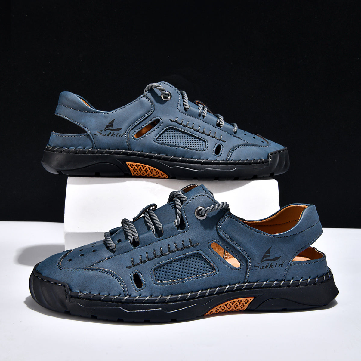 Men's Genuine Leather Sandals - Lace-Up, Maximum Support, Wide Toe Box with Arch Support