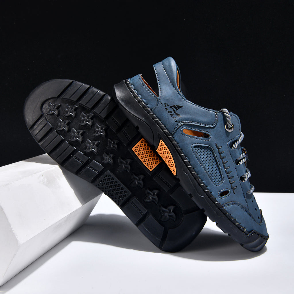 Men's Genuine Leather Sandals - Lace-Up, Maximum Support, Wide Toe Box with Arch Support