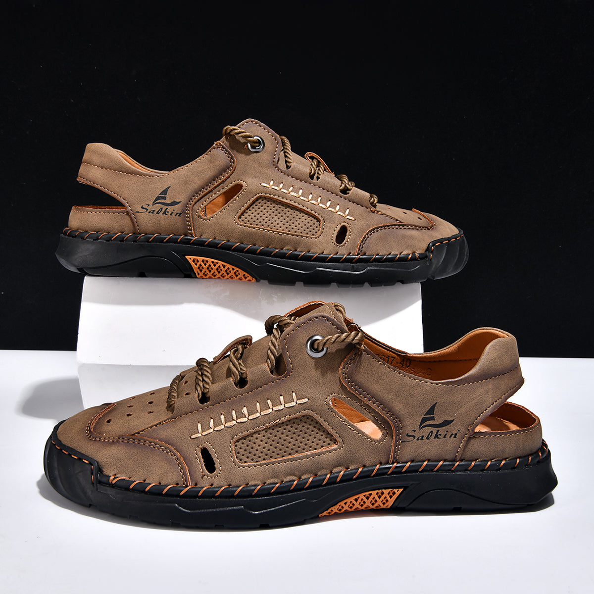 Men's Genuine Leather Sandals - Lace-Up, Maximum Support, Wide Toe Box with Arch Support