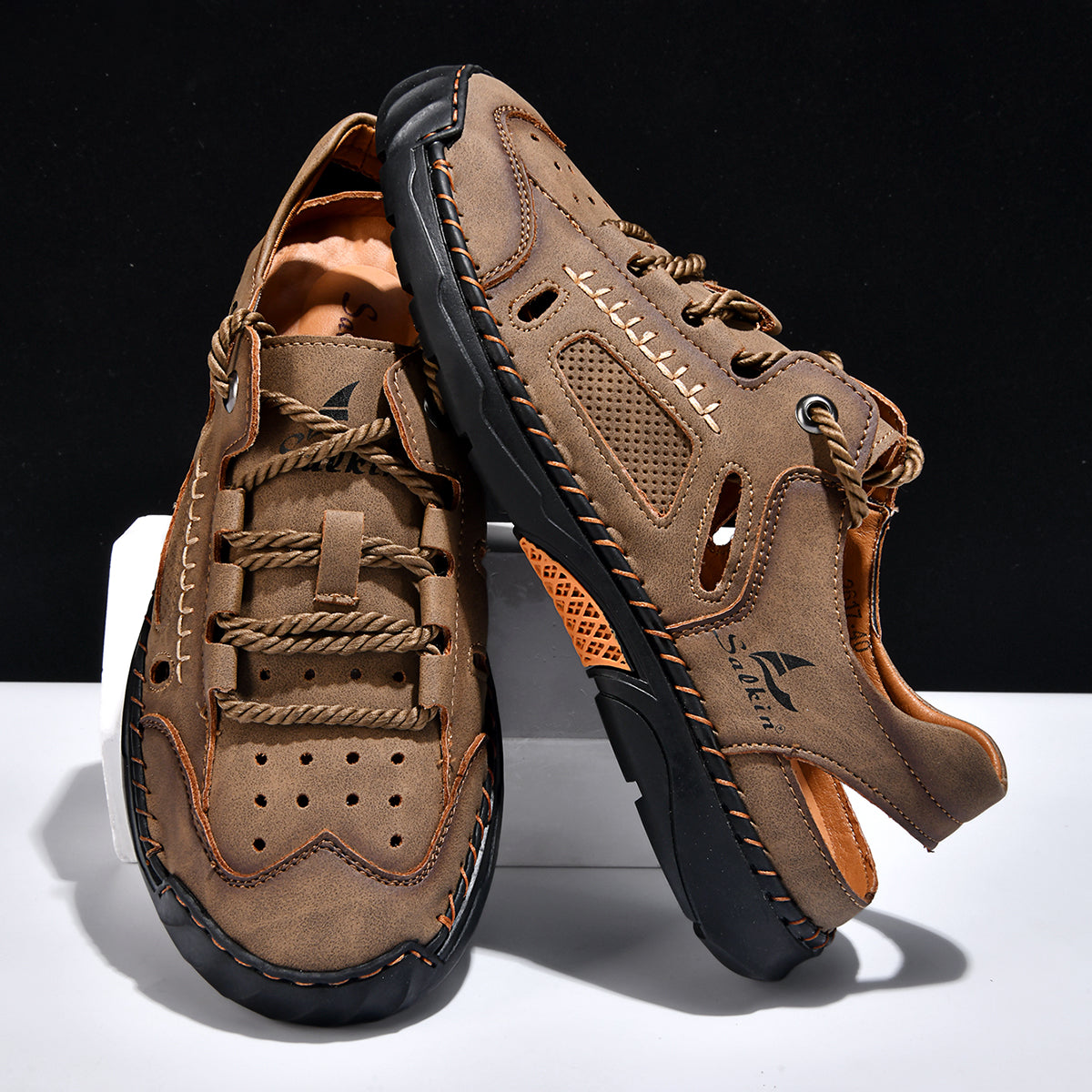 Men's Genuine Leather Sandals - Lace-Up, Maximum Support, Wide Toe Box with Arch Support