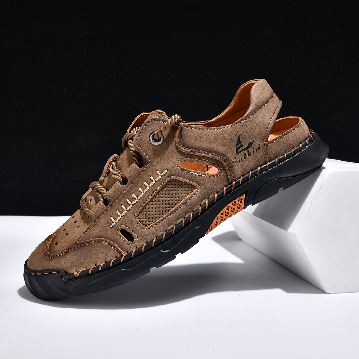 Men's Genuine Leather Sandals - Lace-Up, Maximum Support, Wide Toe Box with Arch Support